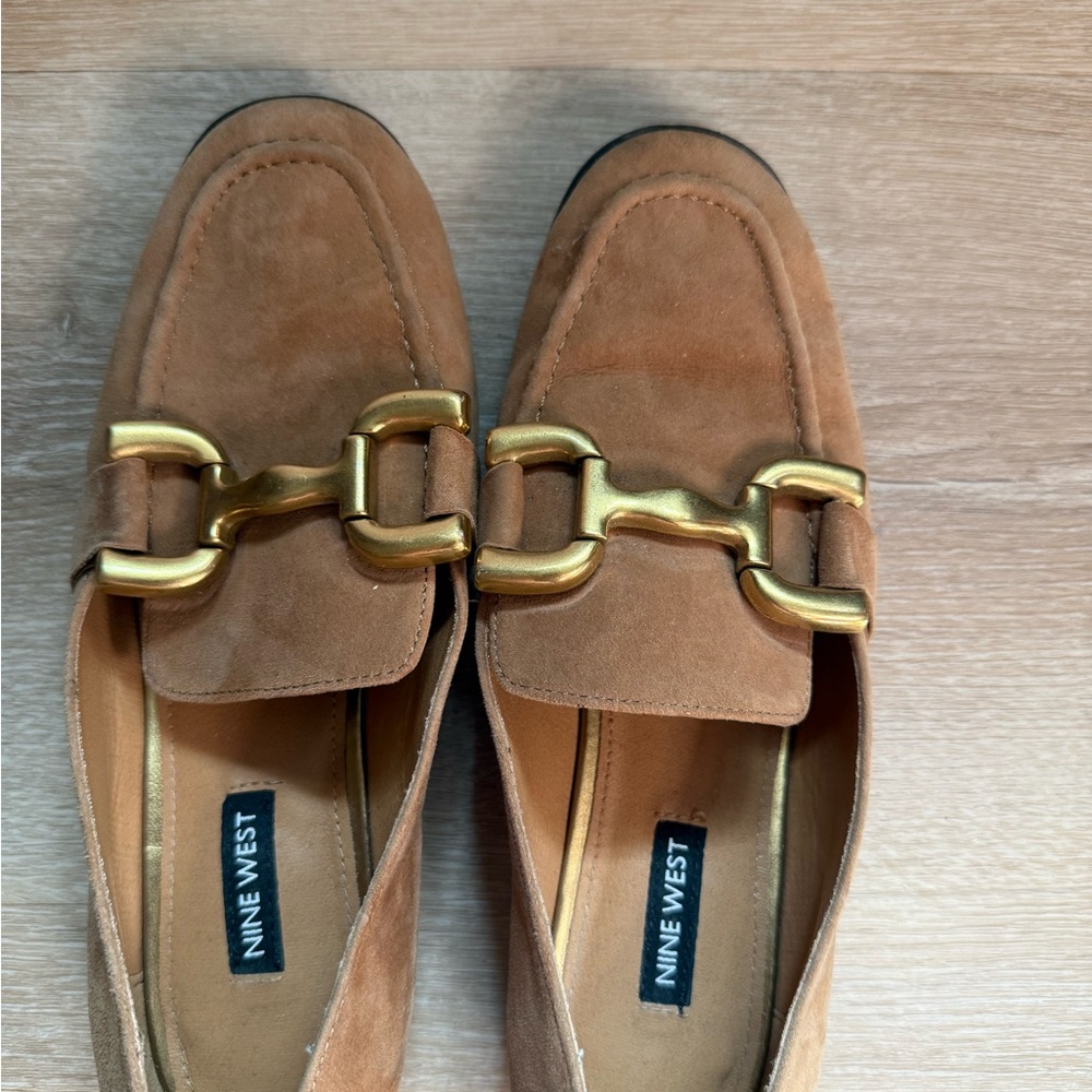 Nine West Tan Loafers with Gold Accent